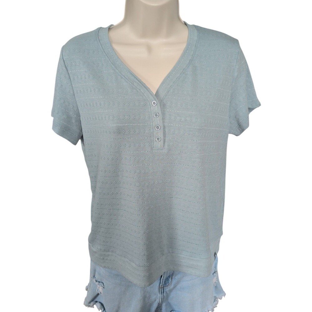 ZeroXposur Sage Blue Textured Short Sleeve Henley Top Size Small